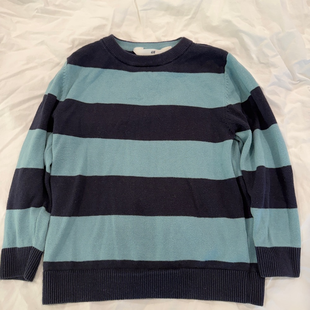 H&M Boy's Striped Crewneck Sweater with Navy and Blue Stripes- Size 5T/6
